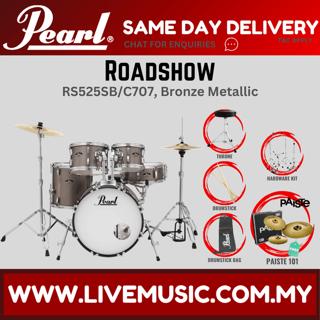 Pearl Roadshow RS525SB/C Drum Set with Paiste 101 Brass Cymbal set, Drum Throne