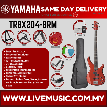 Yamaha TRBX204-4-string Electric Bass Guitar Package ( TRBX 204 / TRBX-204 )