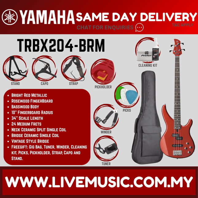Yamaha TRBX204-4-string Electric Bass Guitar Package ( TRBX 204 / TRBX-204 )