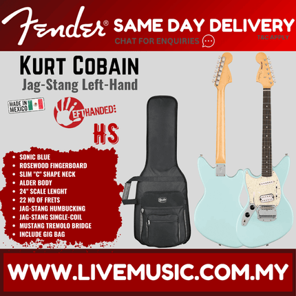 Fender Kurt Cobain Jag-Stang Left-Handed Electric Guitar, RW FB, Sonic Blue