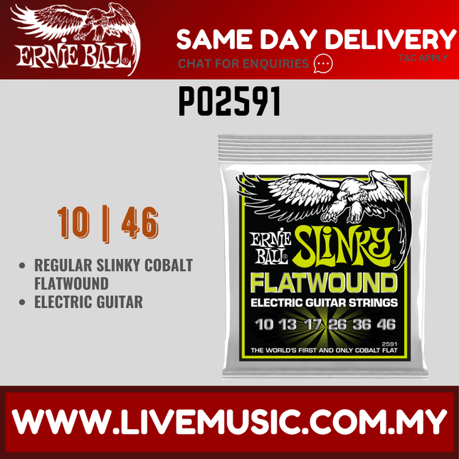 Ernie Ball P02591 Regular Slinky Flatwound Electric Guitar Strings, 10-46 Gauge