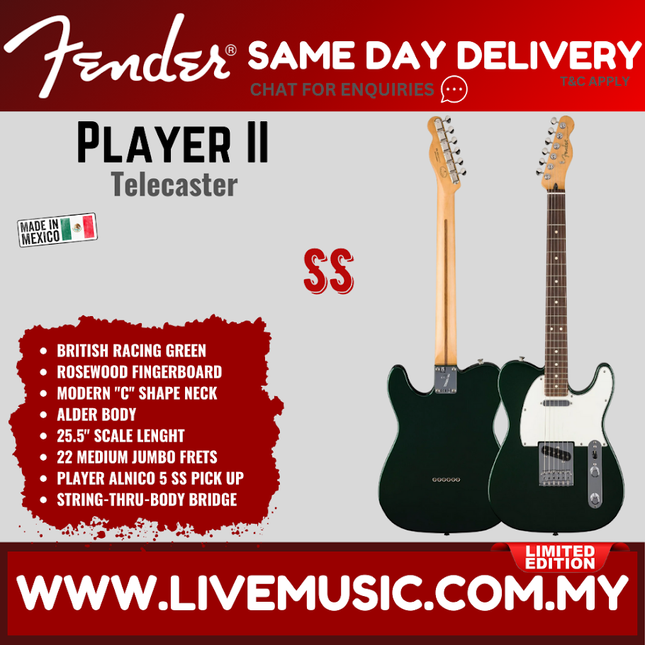 British Racing Green Player II Telecaster electric guitar with maple neck and dual pickups