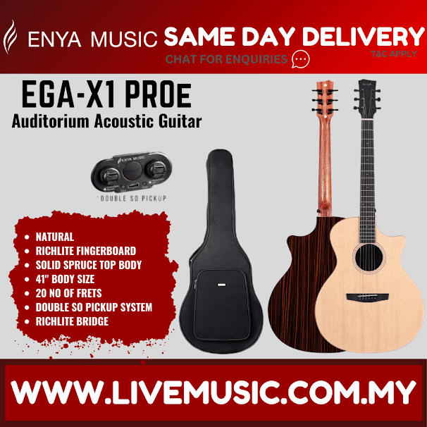 Enya EGA-X1 Pro EQ Grand Auditorium Cutaway Solid Spruce Top Acoustic Guitar with Gig Bag (EGA X1 PRO EGAX1PRO)
