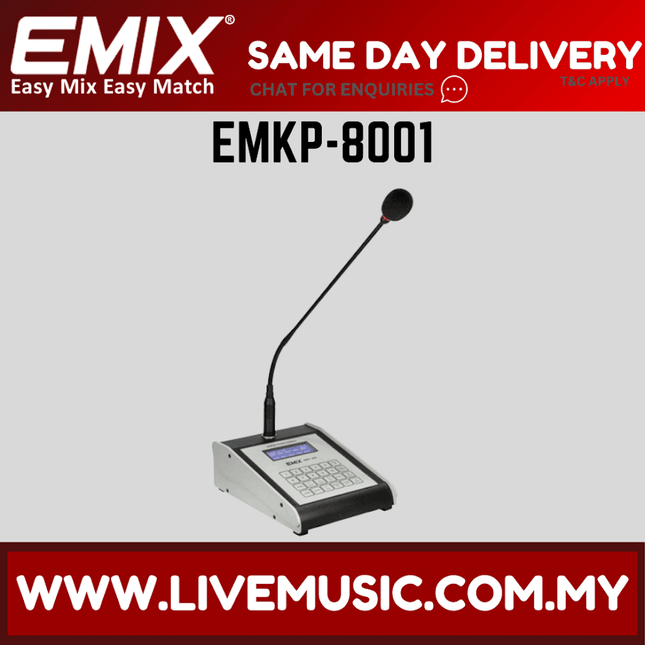 EMIX 180-zone digital paging console with gooseneck microphone, control keypad and display