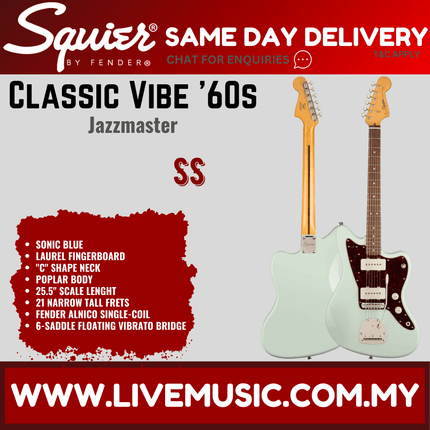 Squier Classic Vibe 60s Jazzmaster Electric Guitar, Laurel Fingerboard - Sonic Blue