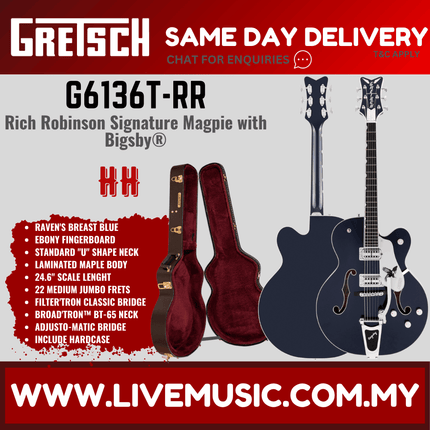Gretsch G6136T-RR Rich Robinson Signature Falcon Electric Guitar w/Bigsby, Ebony FB, Raven's Breast