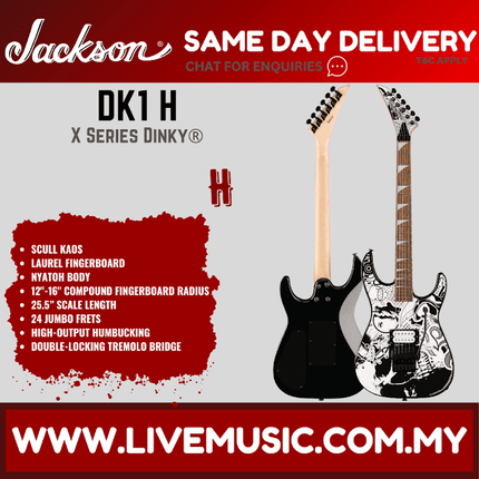Jackson X Series Dinky DK1 H Electric Guitar, Laurel FB, Scull Kaos