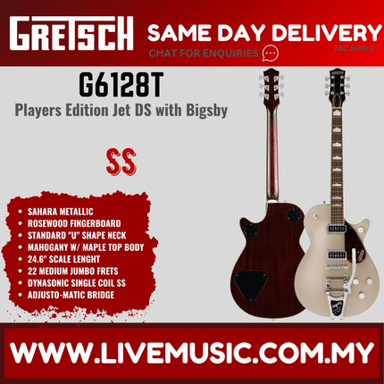 Gretsch G6128T Players Edition Jet DS Electric Guitar w/Bigsby, RW FB, Sahara Metallic