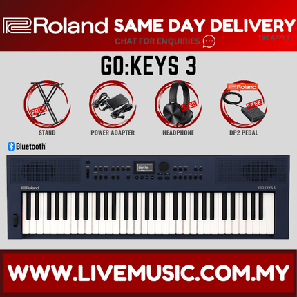 Roland GO:KEYS 3 61-Key Touch-Sensitive Portable Keyboard With Adapter - Midnight Blue ( GO-61K / GO-KEYS3 / GOKEYS3 / GOKEYS )