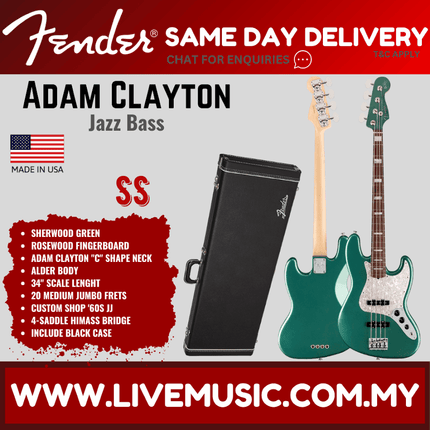 Fender Adam Clayton 4-String Jazz Bass w/Case, Sherwood Green