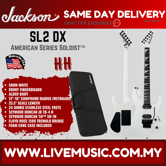 Jackson American Series Soloist SL2 DX Electric Guitar, Ebony FB, Snow White