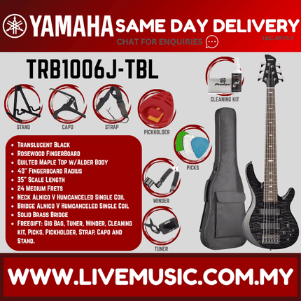 Yamaha Electric Bass Guitar TRB1006J - Translucent Black ( TRB 1006J / TRB-1006J )