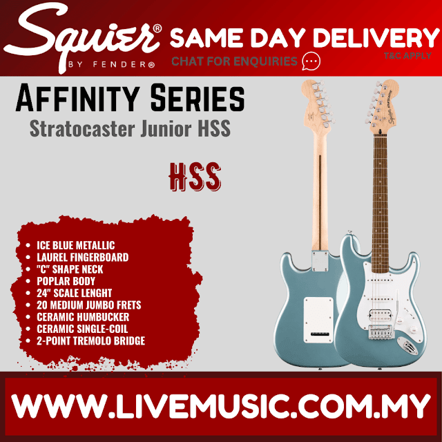 Ice blue metallic electric Stratocaster Junior HSS guitar with laurel fingerboard