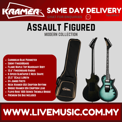 Kramer Assault Figured Electric Guitar with Premium Bag - Caribbean Blue Perimeter
