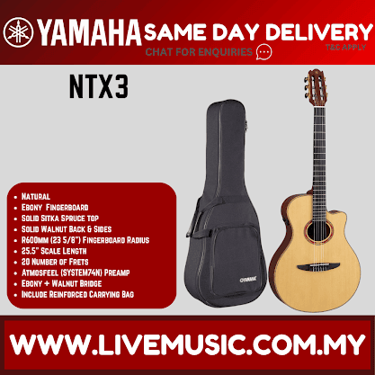 Yamaha NTX3 natural classical acoustic-electric guitar with black padded gig bag