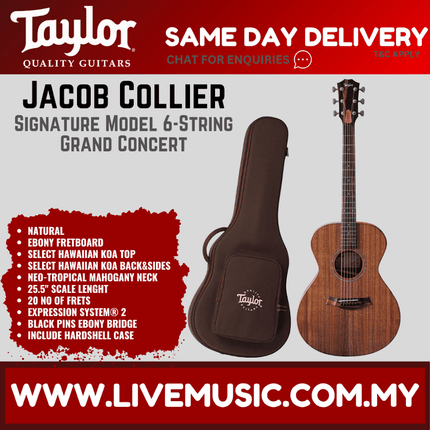 Taylor JCSM-6 Jacob Collier Signature Model 6-String Acoustic-Electric Guitar, Hawaiian Koa