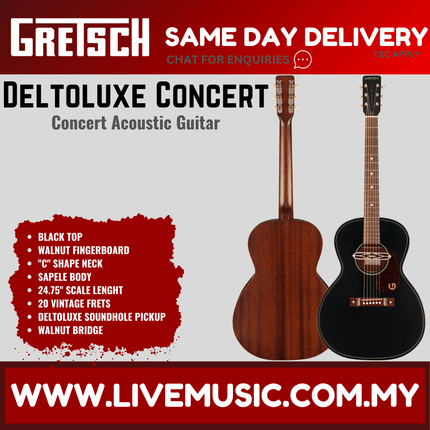 Gretsch Jim Dandy Deltoluxe Concert Acoustic-Electric Guitar - Black