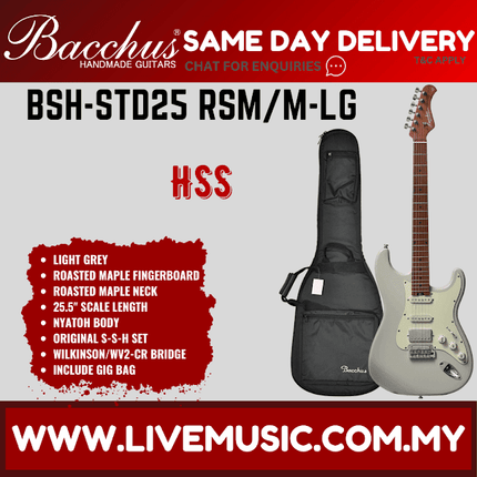 BACCHUS BSH-STD25-RSM/M GLOBAL SERIES ROASTED MAPLE ELECTRIC GUITAR - Light Grey ( BSHSTD25RSMM / BSHSTD25 /  BSH STD25 RSM M ) (Copy)