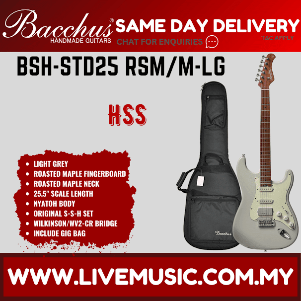 BACCHUS BSH-STD25-RSM/M GLOBAL SERIES ROASTED MAPLE ELECTRIC GUITAR - Light Grey ( BSHSTD25RSMM / BSHSTD25 /  BSH STD25 RSM M )