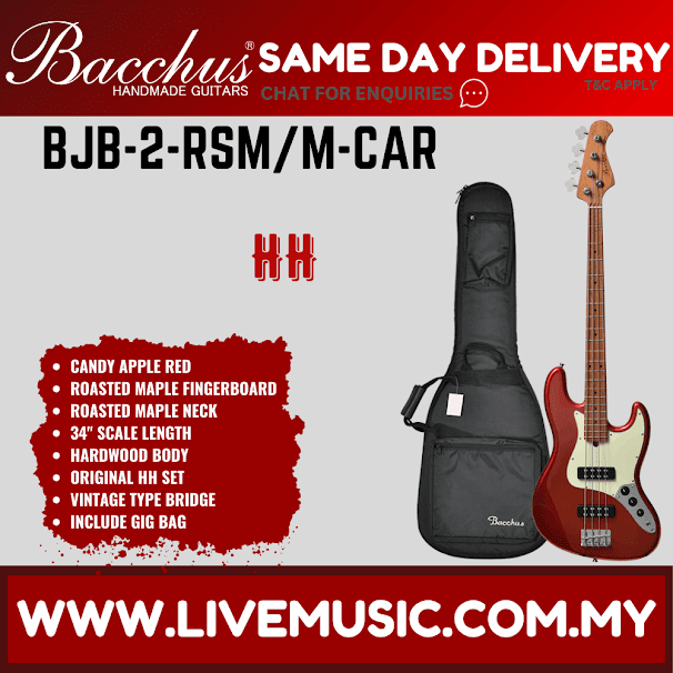 Bacchus BJB-2-RSM/M Jazz Bass HH Guitar - Candy Apple Red ( BJB2RSM BJB2 RSM )