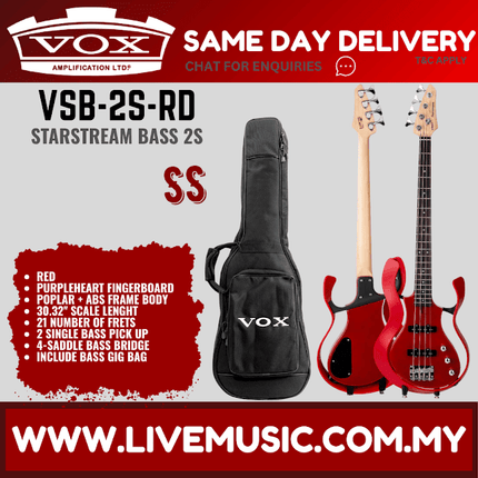 VOX VSB-2S-RD Starstream Bass 2S Electric Base - Red ( VSB2S / VSB2S RD )
