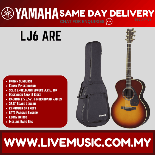 Yamaha LJ6 ARE Acoustic-Electric Guitar with Hard Bag - Brown Sunburst ( LJ6-ARE )