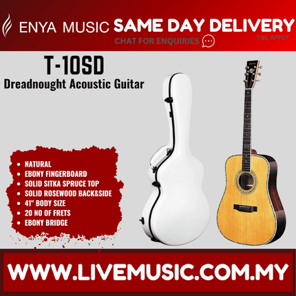 Enya T10S-D 41" Tribute Series Sitka Spruce Solid Top Dreadnought Acoustic Guitar With Hardcase (T10S D/T10SD)