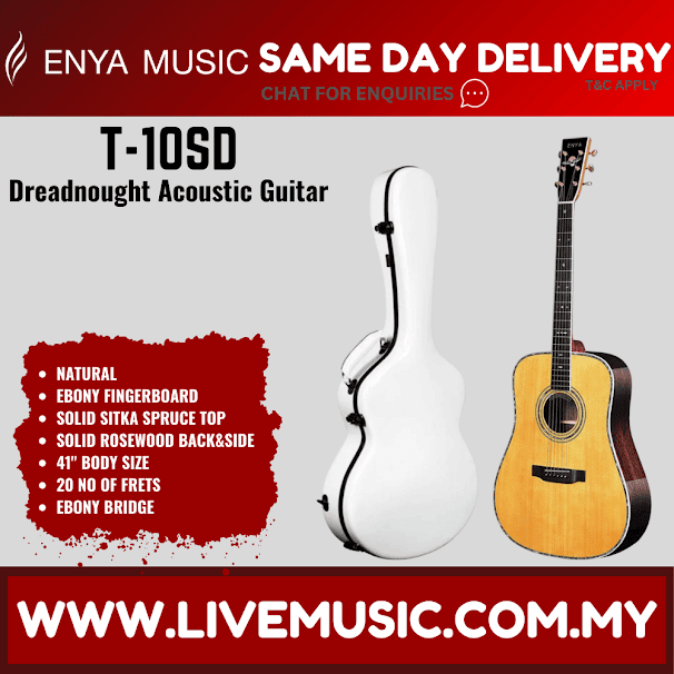 Enya T10S-D 41" Tribute Series Sitka Spruce Solid Top Dreadnought Acoustic Guitar With Hardcase (T10S D/T10SD)