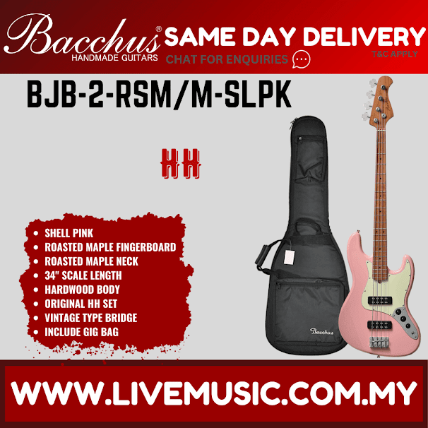 Bacchus BJB-2-RSM/M Jazz Bass HH Guitar - Shell Pink ( BJB2RSM BJB2 RSM )