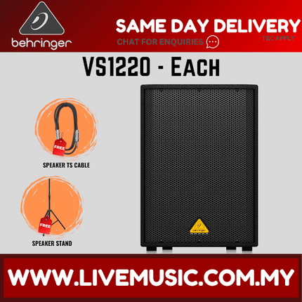 Behringer VS1220 High Performance 600watt Passive Speaker 12" Woofer w/Speaker Stand and Cable - Pair (VS-1220/VS 1220)