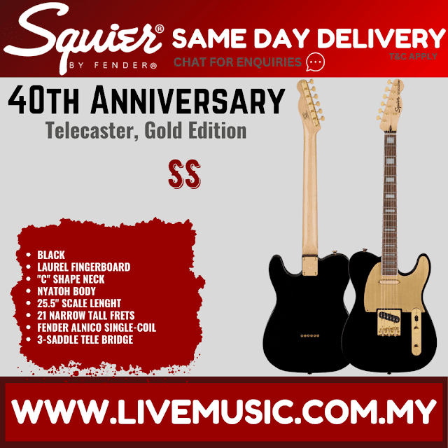 Squier 40th Anniversary Gold Edition Telecaster Electric Guitar, Black