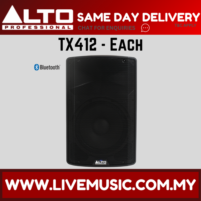 Alto TX412 12" Powered Loudspeaker w/Mic, Speaker Stand and Cable - Each / Pair ( TX-412 TX 412 ) Replace TX312 TX-312
