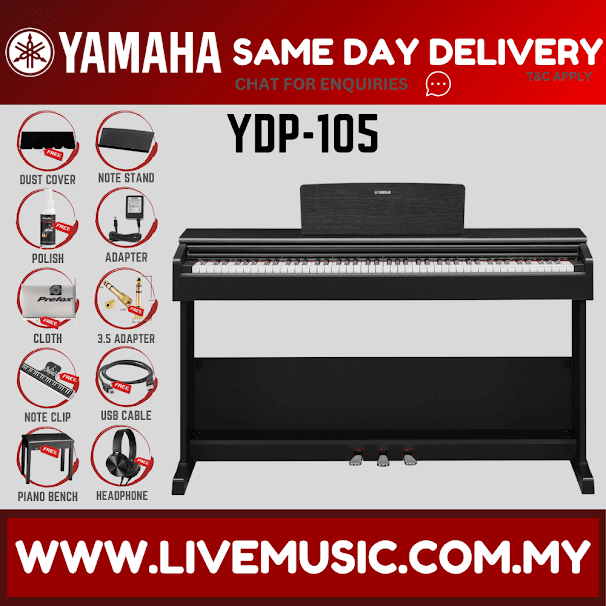 Yamaha Arius YDP-105 88-Keys Digital Piano with Headphone, Bench and Dust Cover - Black (YDP105 / YDP 105)
