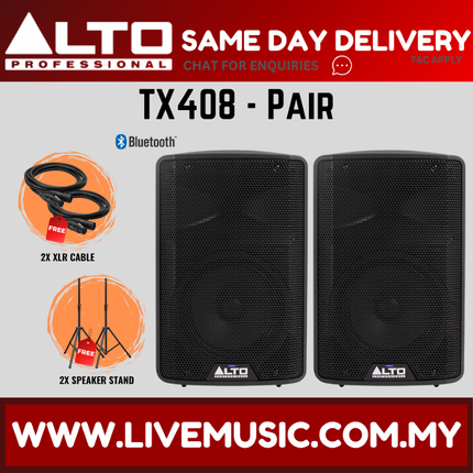 Alto TX408 8" Powered Loudspeaker w/Mic, Speaker Stand and Cable - Each / Pair ( TX-408 TX 408 ) Replace TX308 TX-308