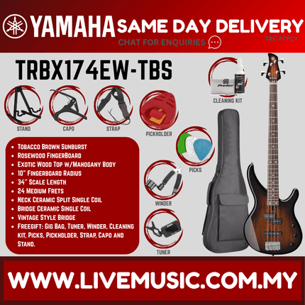 Yamaha TRBX174EW 4-string Electric Bass Guitar - ( TRBX 174EW / TRBX-174EW )