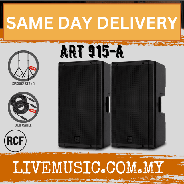 RCF ART 915-A Two-Way 15" 2100W Powered PA Speaker With Speaker Stand And Cable - Each / Pair ( ART915A / 915A / ART )