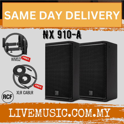 RCF NX 910-A Two-Way 10" 2100W Powered PA Speaker With Speaker Stand And Cable - Each / Pair ( NX910A / NX 910 A )