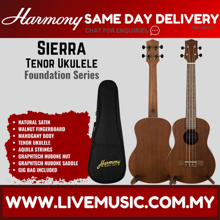 Harmony Foundation Series Sierra Tenor Ukulele w/Bag, Natural Satin
