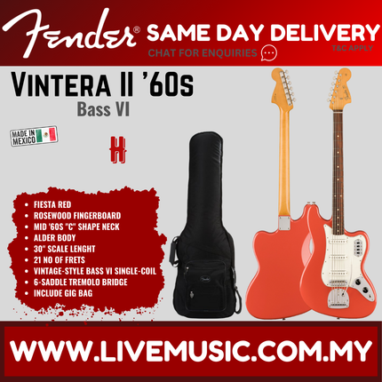 Fender Vintera II 60s Bass VI Electric Guitar, RW FB, Fiesta Red