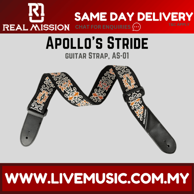 Real Mission Apollo's Stride Rainbow Leather End Embroidery Webbing Guitar Strap