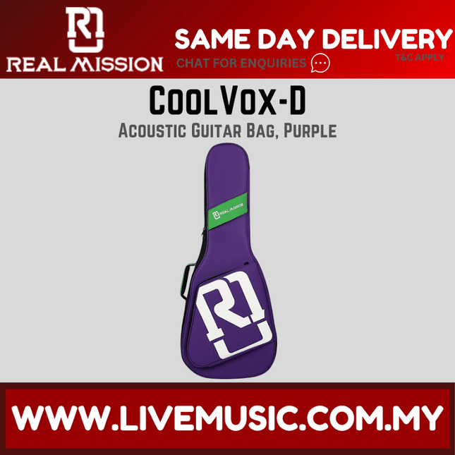 Real Mission CoolVox-D Acoustic Guitar Bag - Aqua / Black / Black White / Grey Black / Grey White / Pink / Purple /White