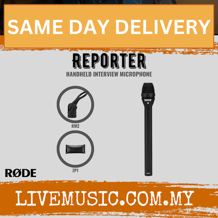Rode Reporter handheld interview microphone with RM2 mount and ZP1 windscreen