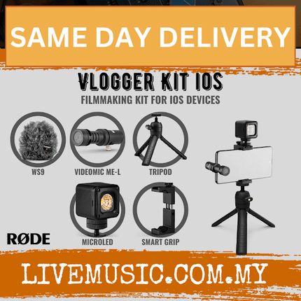 iOS vlogger kit bundle with tripod, mic, LED light, and smartphone mount