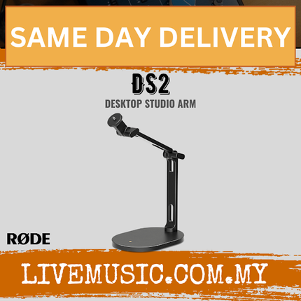 RODE DS2 desktop studio arm with round base and boom for broadcast microphones, black