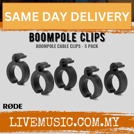 Black boom pole cable clips, 5-pack, round clamp style with side latch tabs