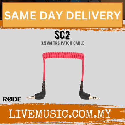 Red coiled 3.5mm TRS patch cable with right-angle plug ends, SC2