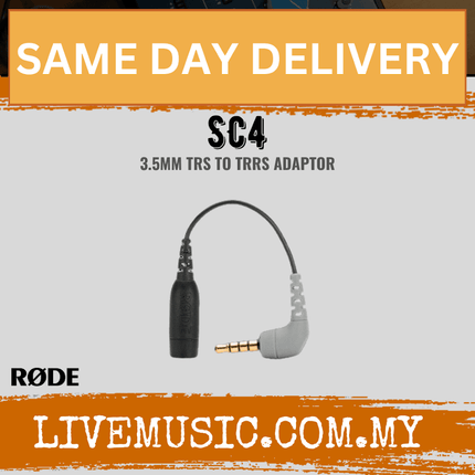 3.5mm TRS to right-angle TRRS adapter cable with black TRS female and gold tip
