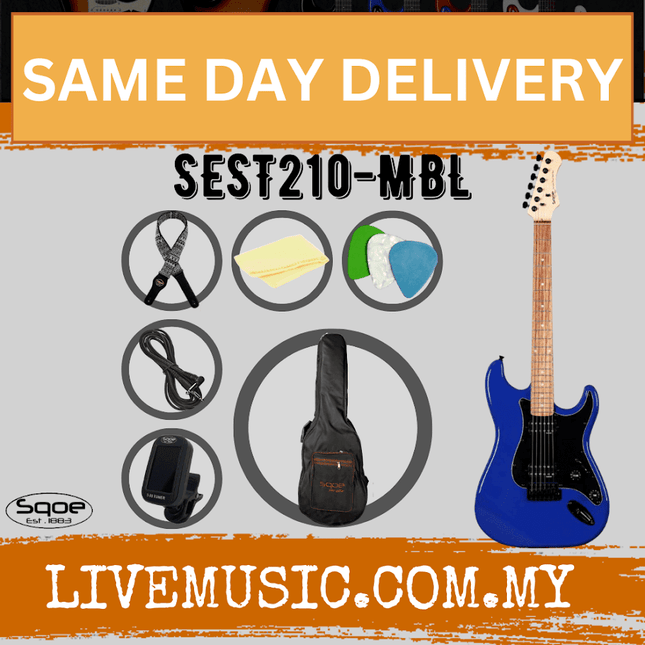 SQOE SEST210 Super Stratocaster Body HH Electric Guitar Rosewood Fretboard - Blue (SEST-210/SEST 210)