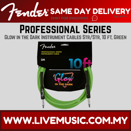Fender 10 FT Professional Series Glow in the Dark Instrument Cable, Green