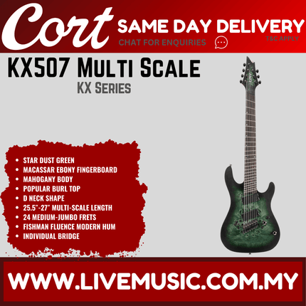CORT KX507MS-SDG 7 String Mahogany Body Macassar Ebony Electric Guitar With Bag - Star Dust Green ( KX507MSSDG / KX507 MS SDG )